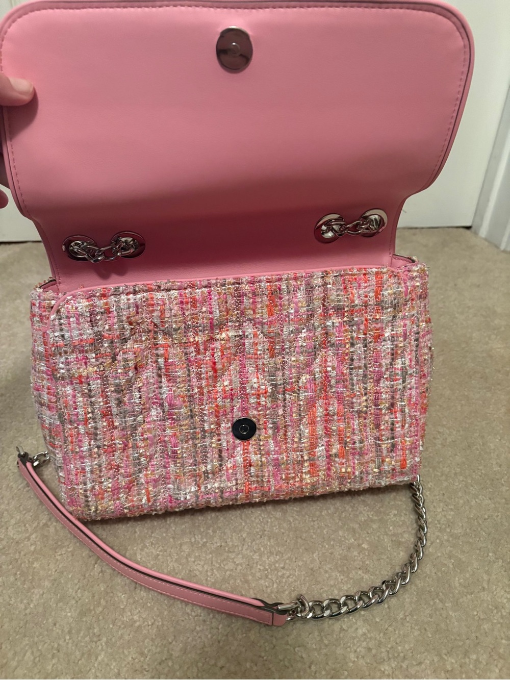 kate spade Pink Tweed Shoulder Bag with Chain Strap and Top Handle - Picture 14 of 15